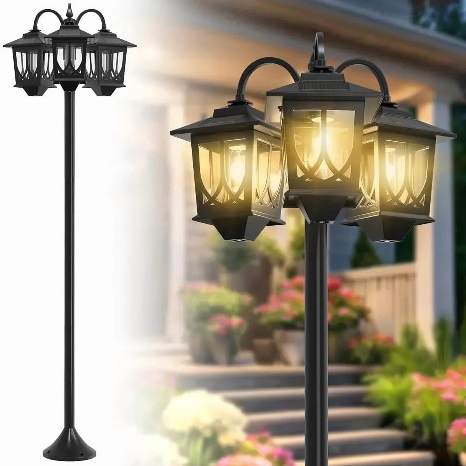 Outsunny Extra Bright 3-Head Solar Powered Lamp Post with