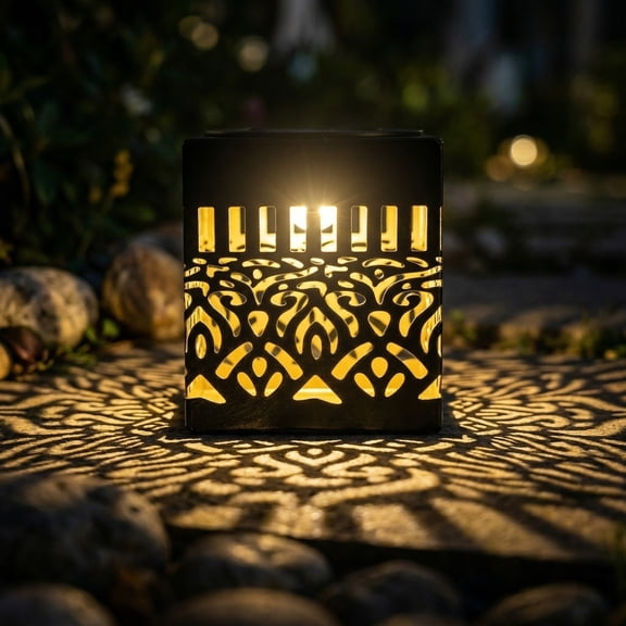Outdoor Solar Lantern Mandala Pattern Decorative Hanging Lantern, Waterproof Solar Powered Light for Patio Lawn Garden