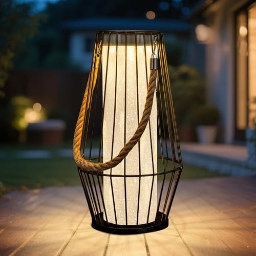 Outdoor Solar Lanterns 13" Large Solar Hanging/Standing Lantern Lights Waterproof Rechargeable Metal Table Lamp with Retro Handle for Garden, Yard, Patio, Proch, Wedding Decoration