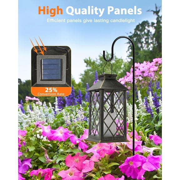 Outdoor Solar Lanterns 2-Pack, 14" Waterproof Retro Glass LED Lanterns with Flickering Flameless Candle, Decorative Solar Lighting for Yard, Patio, Porch & Party