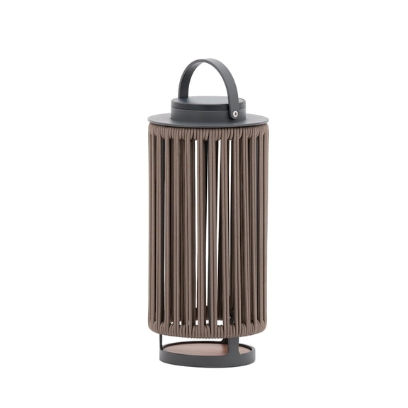 Outdoor Solar Lanterns Patio Decorative Floor Lights Aluminum Braided Rope Lantern with Handle,Brown,21 Inches
