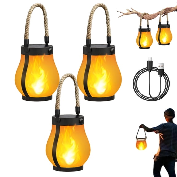 Outdoor Solar Lanterns Solar Flame Lantern Dancing Flame Solar Lantern Outdoor Lights Waterproof USB Rechargeable Hanging Garden Patio Decor