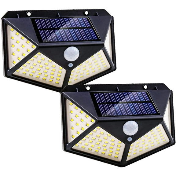 Outdoor Solar Light 2 Pack 100 LED 3 Motion Sensor Working Modes 270° Lighting Angle Upgraded Solar Powered Wall Light Security Lights