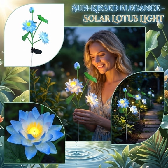 Outdoor Solar Light, Solar Flower Lights Outdoor Waterproof, Lotus Flower Decor, Artificial Flower Garden Decor, Light Blue Lotus Flower Landscape Stake Lamp for Lawn and Garden,
