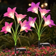 Solar Garden Lights Outdoor, 2 Packs Solar Lily Flower Lights Waterproof, Color Changing LED Solar Lights Outdoor Decorative, Bigger Solar Panel for Outside Patio Garden Pathway Yard Decoration