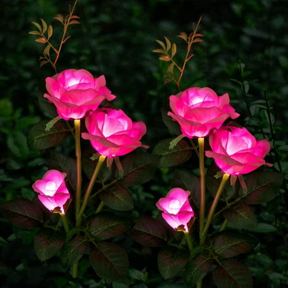 Outdoor Solar Lights , 2 x Pink Solar Rose Lights Solar Outdoor Lights Waterproof Garden Decorations Solar Garden Lights for Garden Patio Yard Pathway Decoration