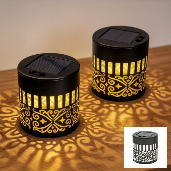 Outdoor Solar Lights 3.34in×3.34in Solar Lantern Lights,2/4/6Pack Solar Garden Lights with Star Leaf Mandala Shadow,Decor Solar Lights Outdoor for Yard Patio Lawn Exterior Decor(2 pack，Leaf）