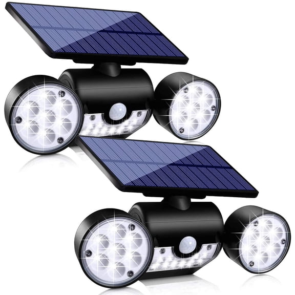 Outdoor Solar Lights, 30 LED Solar Security Lights with Motion Sensor Dual Head Spotlights IP65 Waterproof 360° Adjustable LED Solar Motion Lights for Front Door Garage Patio Deck, 2 Pack