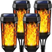 Outdoor Solar Lights, 4 Pack LED Waterproof Solar Garden Lights with Flickering Flame, Outside Lighting Decoration for Patio Garden Yard Pathway Landscape