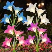 Solar Garden Lights Outdoor Decor, Lily Flower Garden Stake Lights Waterproof, 4 PCS LED Solar Lights Solar Powered for Outside Patio Garden Pathway Yard Decoration, Color Changing