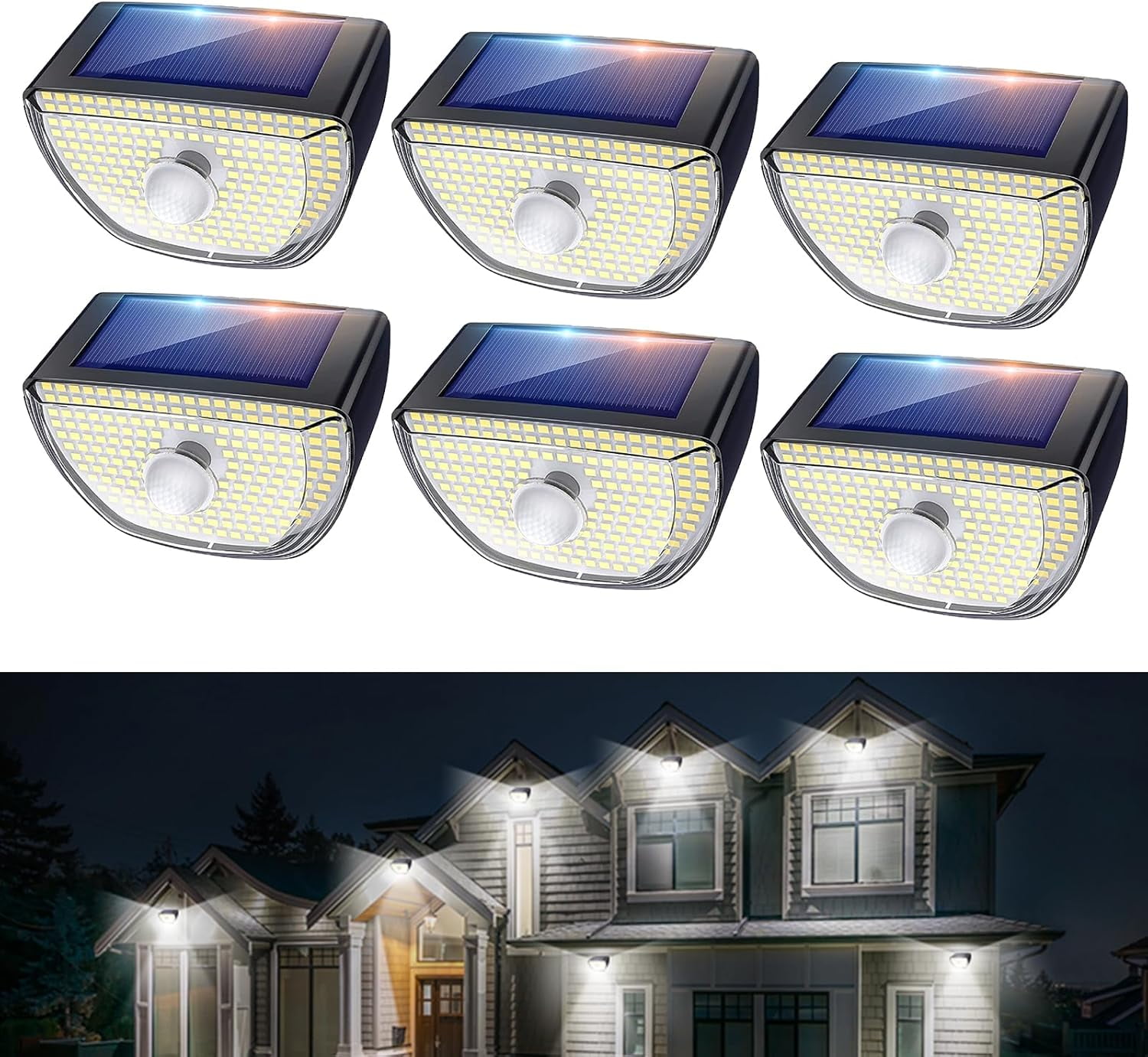 Outdoor Solar Lights, 6 Pack Motion Sensor Solar Wall Lights with 3 Lighting Modes, IP65 Waterproof 200 LED Solar Lights Suitable for Garden, Patio, Yard, Fence, Deck