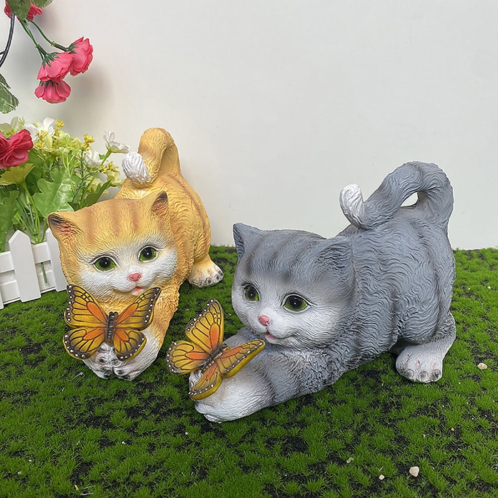 Outdoor Solar Lights Cute Simulation Kitten Sculpture Lights Cat Shape Animal Garden Ornaments Resin Crafts Creative Waterproof LED Lights Garden Patio Yard Decoration Home Decor