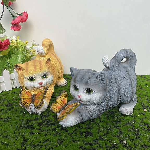 Outdoor Solar Lights Cute Simulation Kitten Sculpture Lights Cat Shape Animal Garden Ornaments Resin Crafts Creative Waterproof LED Lights Garden Patio Yard Decoration Home Decor