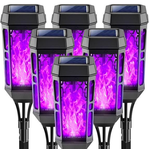 Outdoor Solar Lights, Halloween Decoration Lights, 6 Pack LED Solar Torch Lights with Flickering Flame, Outside Waterproof Lighting Decoration for Patio Garden Yard Pathway Landscape
