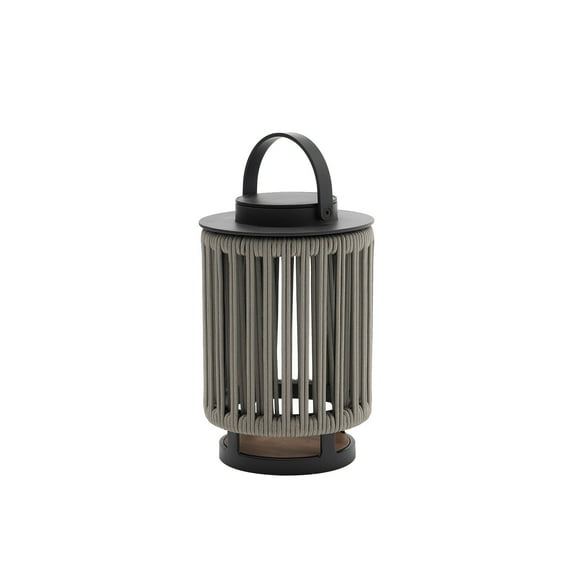 Outdoor Solar Lights Patio Decorative Lanterns with Handle Aluminum Lantern with Braided Rope,Gray,15.8 Inches