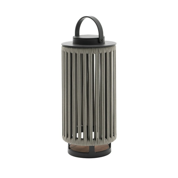 Outdoor Solar Lights Patio Decorative Lanterns with Handle Aluminum Lantern with Braided Rope,Gray,21 Inches