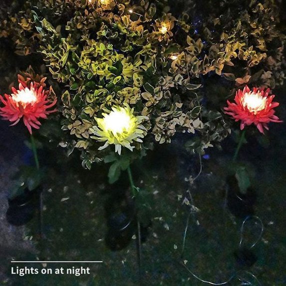 Outdoor Solar Lights,Waterproof Chrysanthemum Flowers Lights LED Solar Decorative Powered Lights for Garden Pathway Walkway Lawn Yard,White
