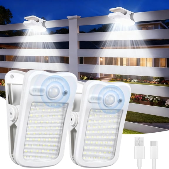 Outdoor Solar Lights with Motion Sensor - Clip On Fence Light, 60 LED, 500 Lumen, IP65 Waterproof