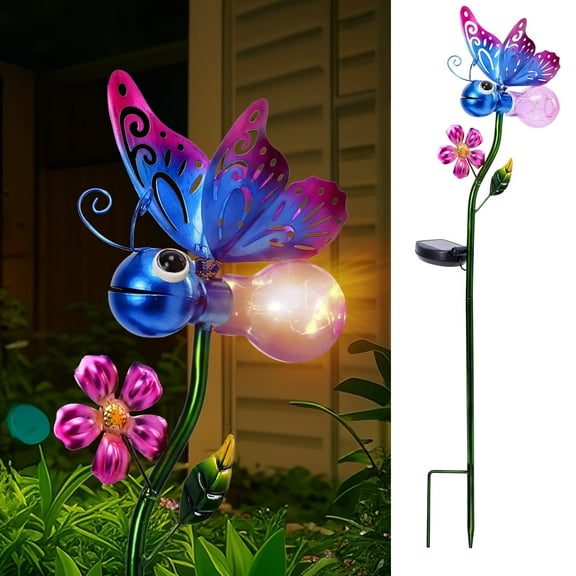 Outdoor Solar Lihgt Decoration,ButterflySolar Stake,Lovely Butterfly,Cracked Glass Ball,Pathway Lights,For Garden Patio Lawn,Outdoor Decor