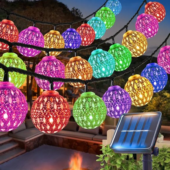 Outdoor Solar Moroccan Ball String Light-50/30/20 LED Fairy Light, 8 Modes, for Garden Fence Christmas Party Holiday Lighting