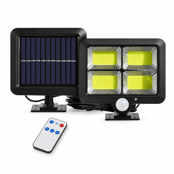 Outdoor Solar Motion Sensor Wall Light with Separate Solar Panel, Bright Rain-Resistant Dusk-to-Dawn Security Lamp for Yard, Patio, Garage, Stairway and Walkway