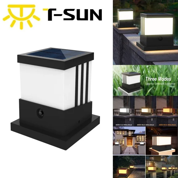 Outdoor Solar Power Led Deck Post Light Garden Cap Fence Landscape Lamp 3 Modes
