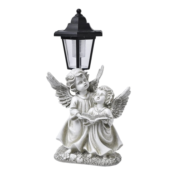 Outdoor Solar Powered Angel Statue with Lantern Resin Decorative Figurine for Garden Yard Pathway Patio Lawn Ornament