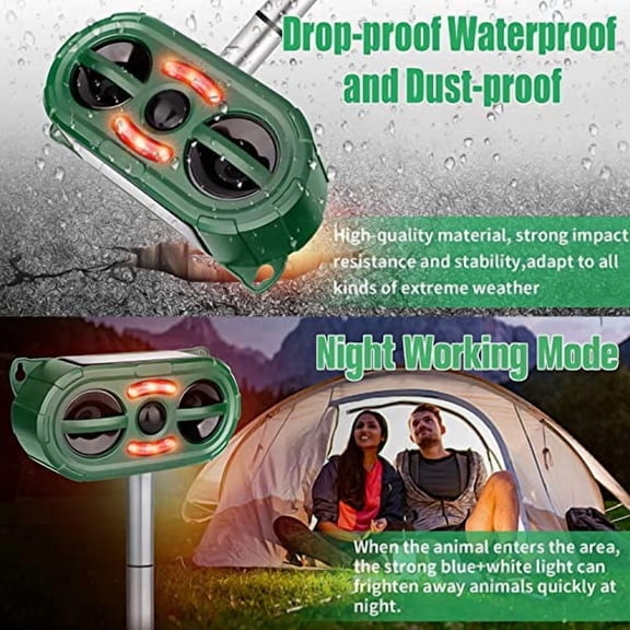 Outdoor Solar Powered Animal Repeller,2024 New Ultrasonic Animal Repellent,Ultrasonic Squirrels Deterrent Waterproof Dog Repeller,Effective Solar Cat Repellent with Motion Sensor f