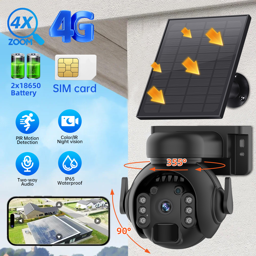 Outdoor Solar Powered Cellular Security Camera Wireless,DFITO Pan Tilt