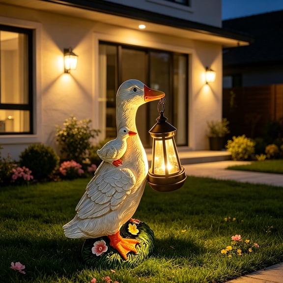 Outdoor Solar Powered Ducks Figurine, Lifelike Resin Duck Ornament, Courtyard Lawn Decoration, Garden Landscape Sculpture, Outdoor Decorative Resin Art