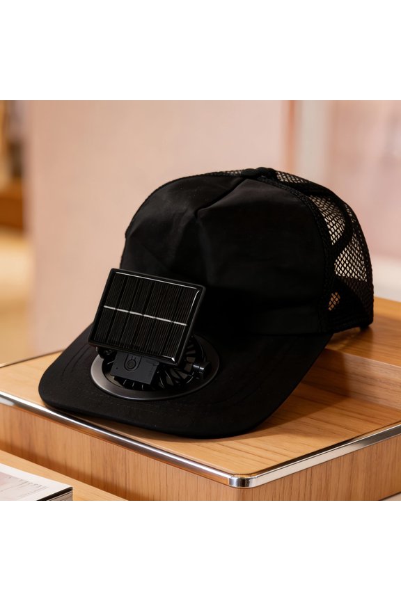 Outdoor Solar Powered Fan Hat Visor Style Rechargeable USB Charging Group Activities Three Seasonal Use, Black
