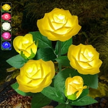 Outdoor Solar Powered Garden Lights, LED Solar Waterproof Lights with 5 Roses, Solar Decorative Stake Lights