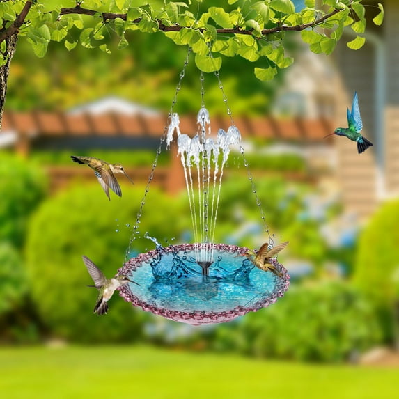Outdoor Solar Powered Hummingbird Water Fountain, Pretty Garden Floating Hanging Bird Feeder Bird Bath Bowl with Solar Fountain Bird Bath, Hanging Bird Bath Solar - Bird Water Fountains