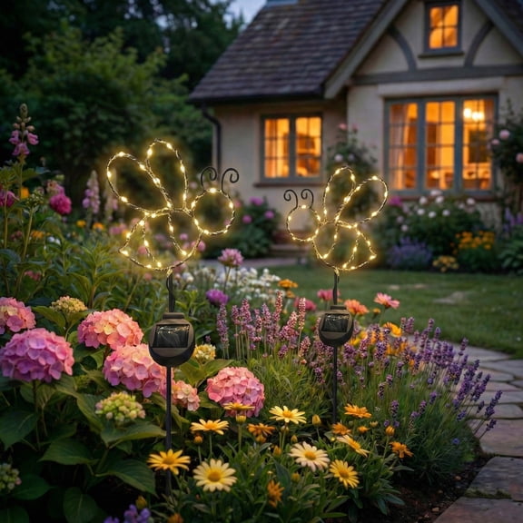 Outdoor Solar Powered Led Decorative Garden Stake Light - 2 Pack White Bee