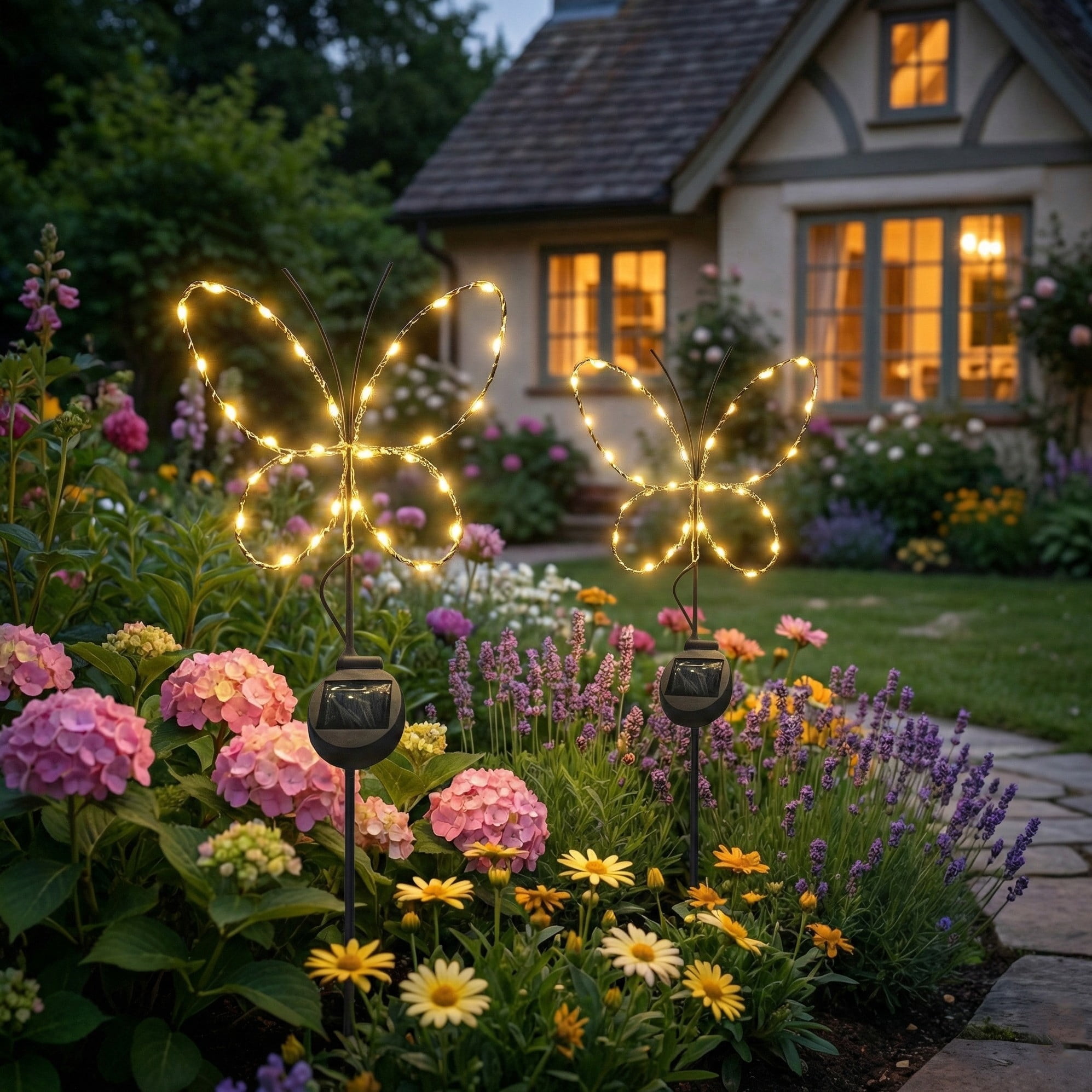 Outdoor Solar Powered Led Decorative Garden Stake Light - 2 Pack White Butterfly
