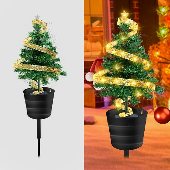 Outdoor Solar Powered Prelit Small Christmas Tree Garden Decoration Holiday Yard Seasonal Christmas Tree Decor