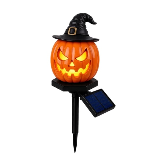 Outdoor Solar Pumpkin Ground Lights with Witch Hat Top Hat, Auto On Off Halloween Decorative Landscape Lighting