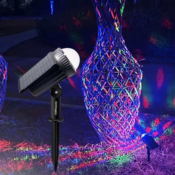 Outdoor Solar RGB Color-Changing Projection Lights, IP65 Waterproof 150 Adjustable LED Landscape Spotlights for Yard & Party Decoration