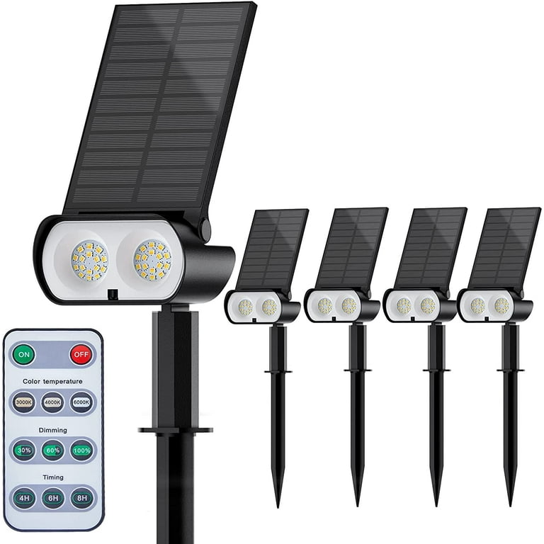 Outdoor Solar Spot Lights with Timer Remote 3 Colors 3 Brightness Waterproof Landscape Spotlights Dusk to Dawn Spot Lighting for Garden Yard Pathway