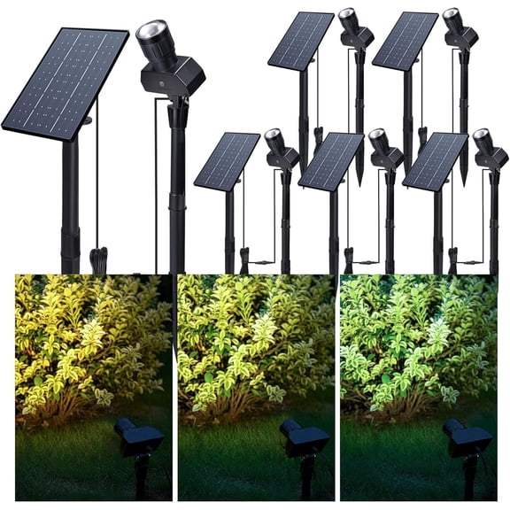 Outdoor Solar Spotlight, Adjustable Angle Landscape Spotlight Waterproof, 2500mAh All Night Separate Panel LED Uplight Dusk to Dawn, 5 Lighting Modes for Outside Patio Wall Path House
