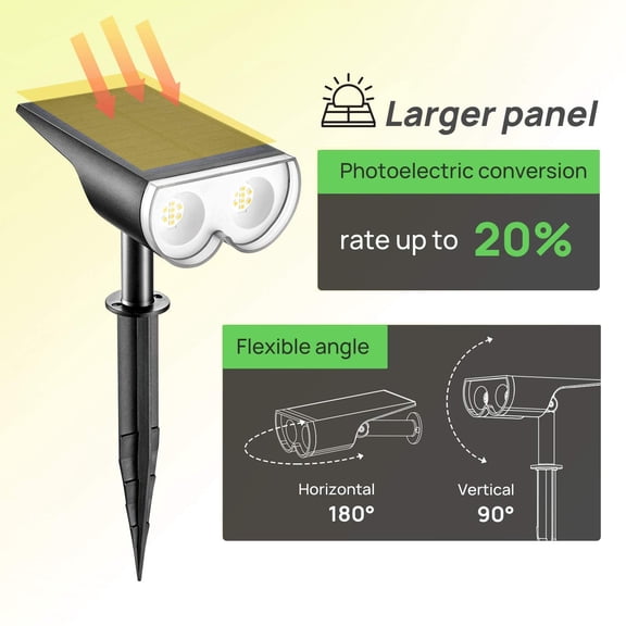 Outdoor Solar Spotlight, IP67 Waterproof LED Solar Light, 650LM Dimmable Solar Spotlight for Garden, Yard, Driveway, Path, 2 Pack