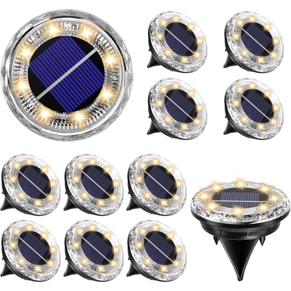 BLITZWILL Solar Ground Lights Outdoor, 8 Pack Bright LED Solar Pathway Lights Waterproof for Landscape Decoration, Deck Lighting for Garden Walkway Driveway (Warm White)