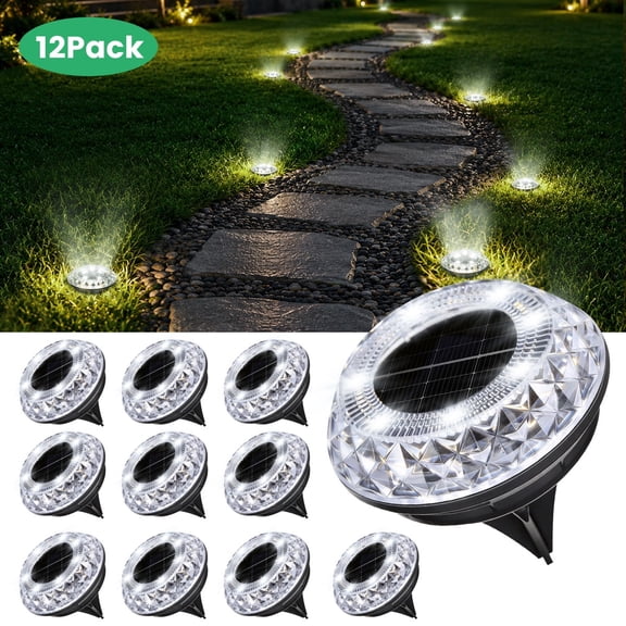 BLITZWILL Solar Ground Lights Outdoor, 12 Pack Bright LED Solar Pathway Lights Waterproof for Landscape Decoration, Deck Lighting for Garden Walkway Driveway (Cool White)