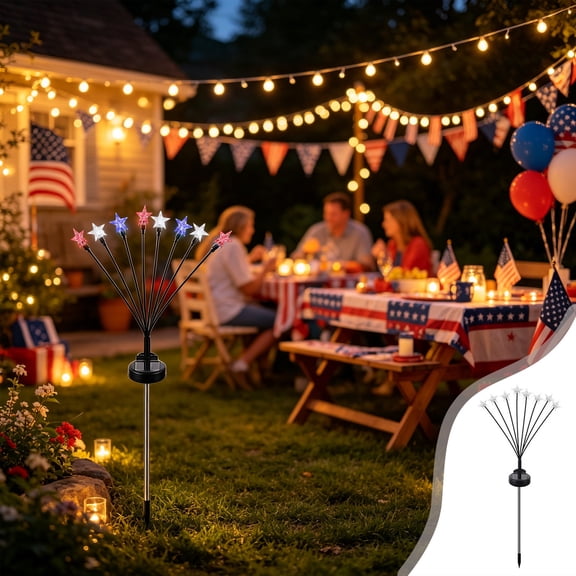 Outdoor Solar Stake Lights, Patriotic Garden Decor, Star Shaped Lawn Lights with Flag Style for Yard Pathway Landscape Lighting Use