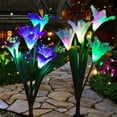 thumbnail image 1 of Outdoor Solar Stake Lights, Wattne 2 Pack Solar Garden Lights with 8 Lily Flowers, Waterproof 7 Color Changing LED Solar Stake Lights for Garden, Pathway, Christmas Decoration (Purple and White), 1 of 7