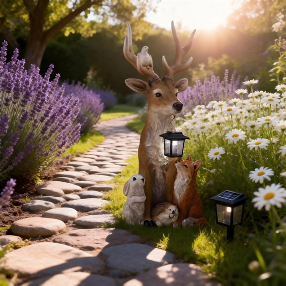 Outdoor Solar Statue Lamps Deer Rabbit Hedgehog Wolf Modeling Sculpture Lights Energy Saving Resin Figurine Lamps For Garden Yard Decoration