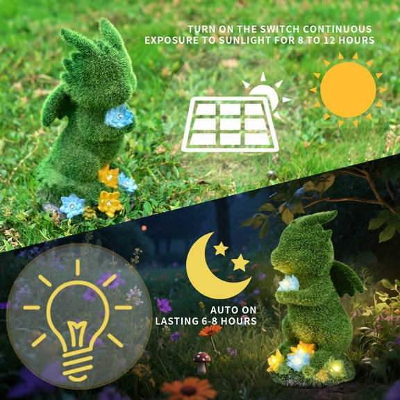 Outdoor Solar Statue Light, Velvet Dragon Garden Stake Light Waterproof Auto On at Dusk for Yard Balcony Patio Lawn Decor, No Wiring Needed All-Weather Use