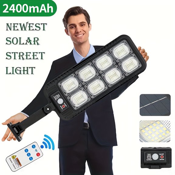 Outdoor Solar Street Light 200 LED, IP44 Waterproof, Remote Control, Light Sensor Auto On Off, Super Bright Wall Lamp, Semi-Embedded Install for Yard, Garage, Porch, Street  Garden