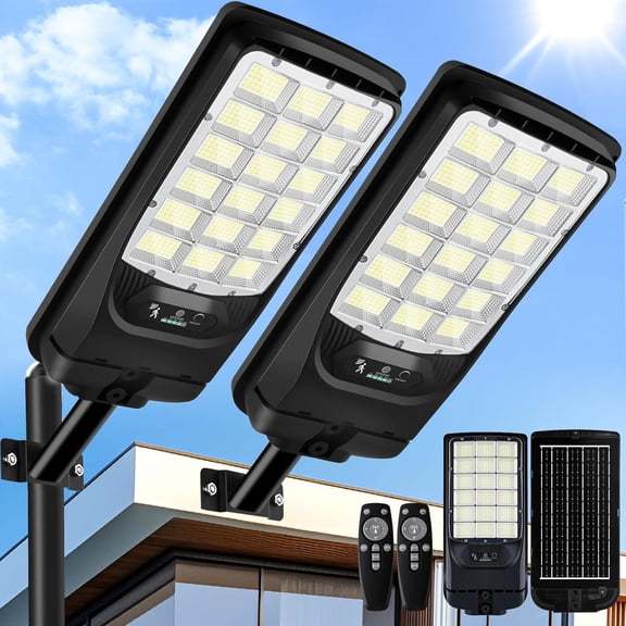 Outdoor Solar Street Light, 21000 Lumens 6500 Motion Sensor Solar Light Waterproof, Dusk to Dawn Solar Powered Floodlight with Remote Control, Commercial Area Lighting for Parking Lots, Driveways, Ga