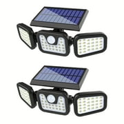 Lendour Solar Outdoor Lights 2500LM 74 LED Security Lights,3 Heads Motion Sensor Lights, IP65 Waterproof,270° Wide Angle Flood Wall Lights with 3 Modes(2 Packs)